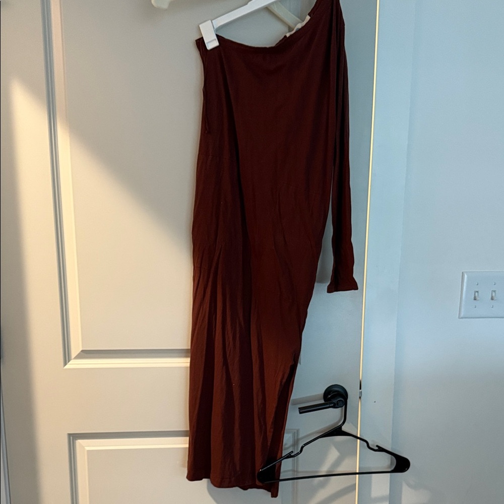 Elegant One Shoulder Brown Dress